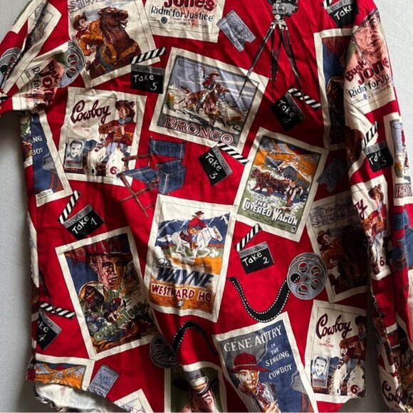 Vintage Sharon Young 80s western cowboy movie print button down shirt Sz M - Picture 3 of 8
